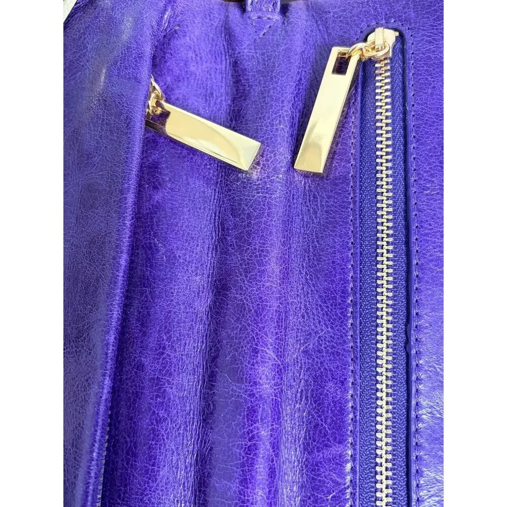 Tory Burch Bombe Reva Purple Leather Clutch Crossbody Bag Gold Chain Strap Logo